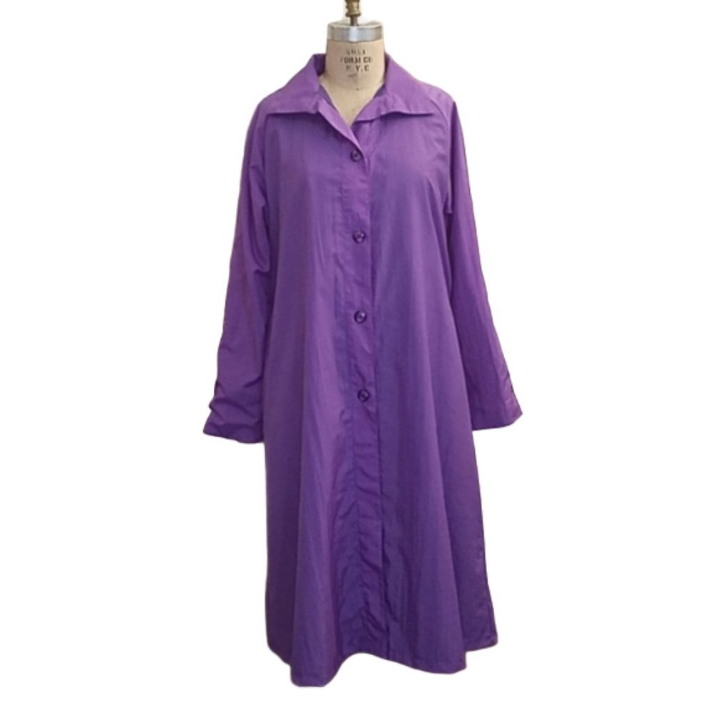Vintage 1980's Aqua Sheen Rain Coat Purple Large